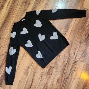 Philosophy 100% Cashmere Black Grey Heart Sweater Size S